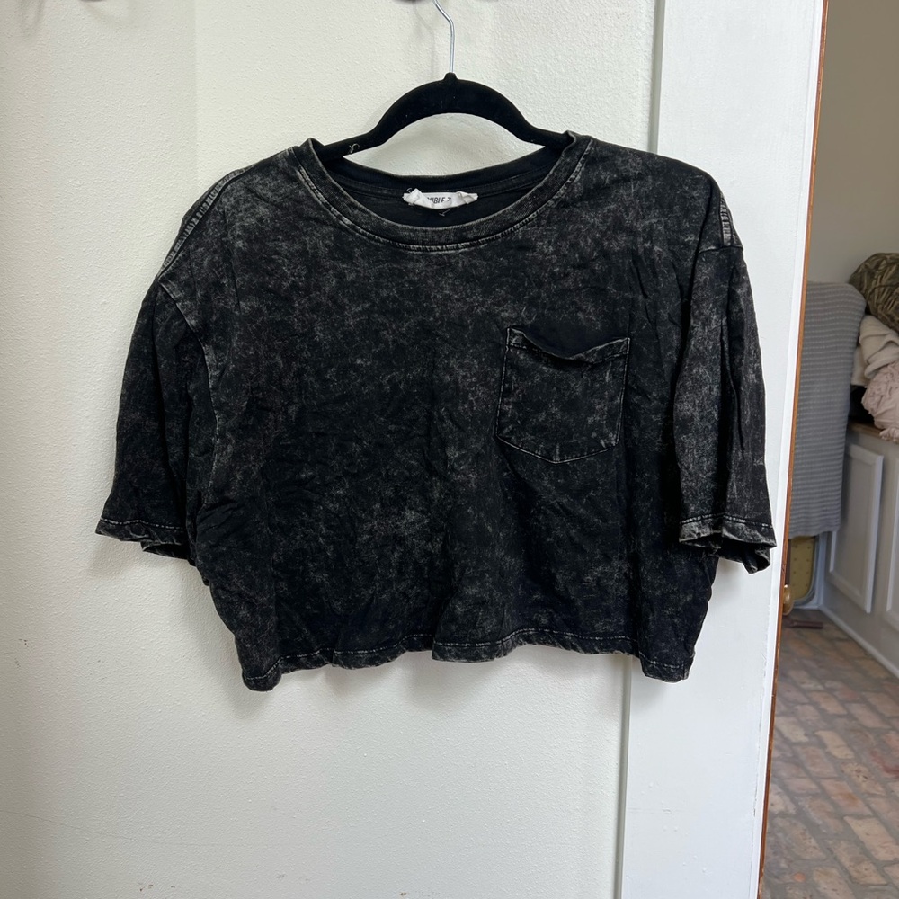 Black Acid Wash Cropped T-Shirt